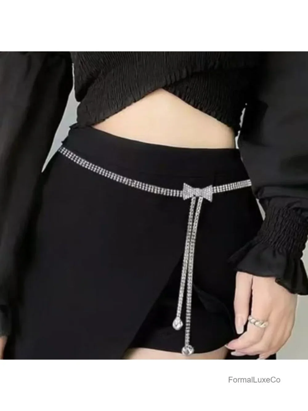 Rhinestone Bow Waist Belt Adjustable Chain Belt for Dresses Parties